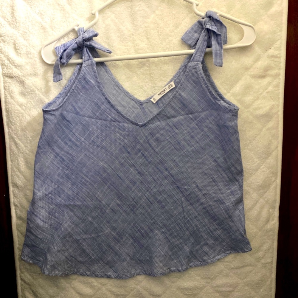 Blue mango linen cotton tie top